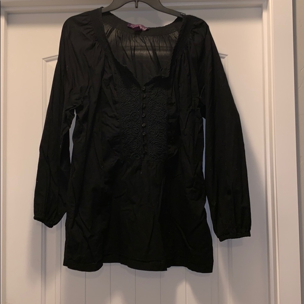 embroidered black blouse with buttons